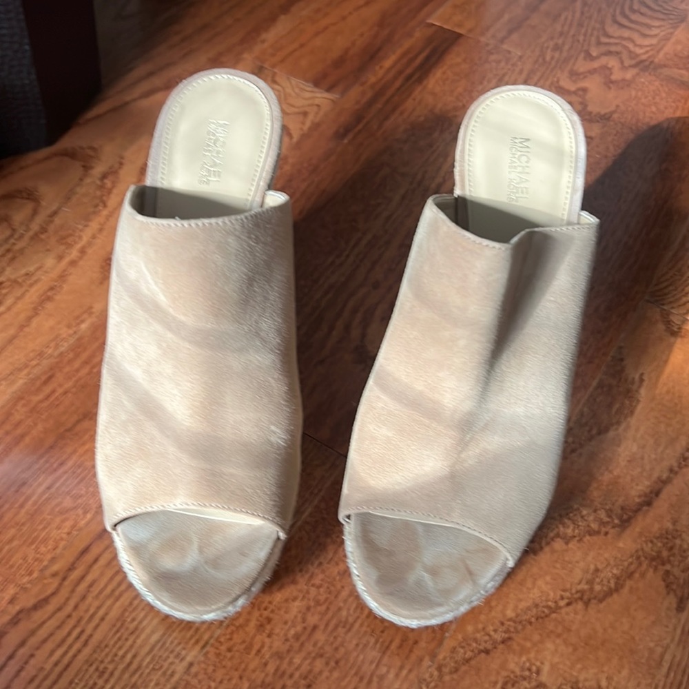 Michael Kors tan suede platform mules, size 9.5.  Worn once.  Beautiful